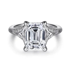 New Gabriel & Co. Taye - 14K White Gold Split Shank Emerald Cut Diamond Engagement Ring