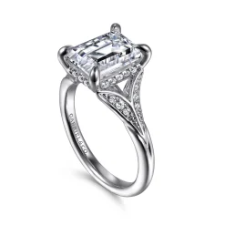 New Gabriel & Co. Taye - 14K White Gold Split Shank Emerald Cut Diamond Engagement Ring