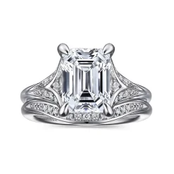 New Gabriel & Co. Taye - 14K White Gold Split Shank Emerald Cut Diamond Engagement Ring