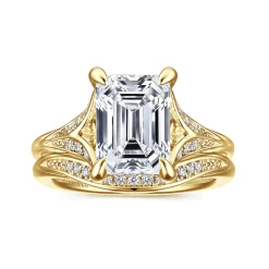 Best Gabriel & Co. Taye - 14K Yellow Gold Split Shank Emerald Cut Diamond Engagement Ring