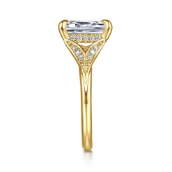 Best Gabriel & Co. Taye - 14K Yellow Gold Split Shank Emerald Cut Diamond Engagement Ring