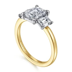 Outlet Gabriel & Co. Thalina - 14K White-Yellow Gold Emerald Cut Three Stone Diamond Engagement Ring