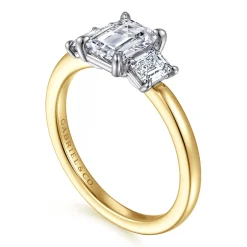 Discount Gabriel & Co. Thalina - 14K White-Yellow Gold Emerald Cut Three Stone Diamond Engagement Ring