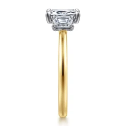 Discount Gabriel & Co. Thalina - 14K White-Yellow Gold Emerald Cut Three Stone Diamond Engagement Ring