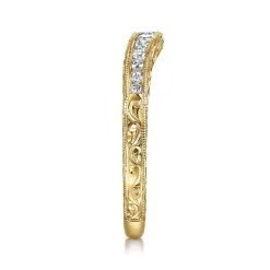 Clearance Gabriel & Co. Tienne - Vintage Inspired 14K Yellow Gold Curved Channel Set Diamond Wedding Band with Engraving - 0.25 ct