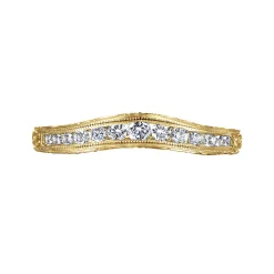 Clearance Gabriel & Co. Tienne - Vintage Inspired 14K Yellow Gold Curved Channel Set Diamond Wedding Band with Engraving - 0.25 ct