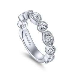 Sale Gabriel & Co. Toronto - 14K White Gold Marquise and Round Diamond Anniversary Band - 0.75 ct