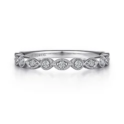 New Gabriel & Co. Toronto - Vintage Inspired 14K White Gold Marquise and Round Station Diamond Anniversary Band - 0.25 ct