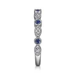 Online Gabriel & Co. Toronto - Vintage Inspired 14K White Gold Marquise and Round Station Diamond and Sapphire Anniversary Band - 0.11 ct