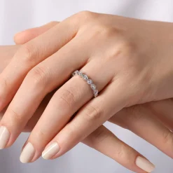 Outlet Gabriel & Co. Toronto - Vintage Inspired 14K White Gold Marquise and Round Station Diamond Anniversary Band - 0.5 ct