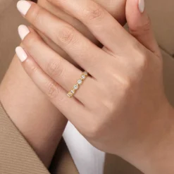 New Gabriel & Co. Toronto - Vintage Inspired 14K Yellow Marquise and Round Station Diamond Anniversary Band - 1 ct