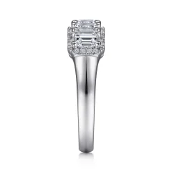 Hot Gabriel & Co. Troy - 14K White Gold Emerald Cut and Round Diamond Halo Station Anniversary Band - 2.25 ct