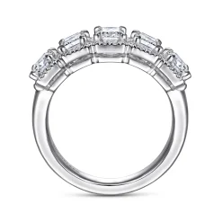 Sale Gabriel & Co. Troy - 14K White Gold Emerald Cut and Round Diamond Halo Station Anniversary Band - 1.86 ct