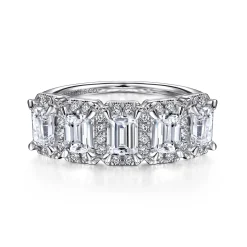 Sale Gabriel & Co. Troy - 14K White Gold Emerald Cut and Round Diamond Halo Station Anniversary Band - 1.86 ct