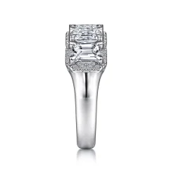 Sale Gabriel & Co. Troy - 14K White Gold Emerald Cut and Round Diamond Halo Station Anniversary Band - 0.9 ct
