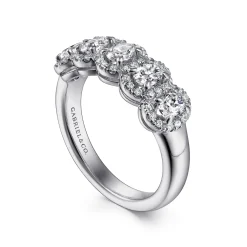 Hot Gabriel & Co. Troy - 14K White Gold Oval and Round Diamond Halo Station Anniversary Band - 0.95 ct
