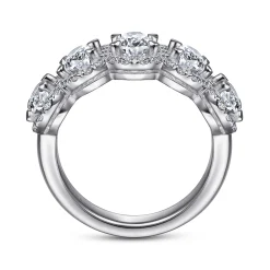 Sale Gabriel & Co. Troy - 14K White Gold Oval and Round Diamond Halo Station Anniversary Band - 2.35 ct