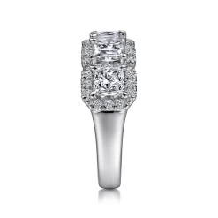 New Gabriel & Co. Troy - 14K White Gold Radiant Cut and Round Diamond Halo Station Anniversary Band - 2.36 ct