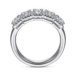 Outlet Gabriel & Co. Troy - 14K White Gold Radiant Cut and Round Diamond Halo Station Anniversary Band - 0.95 ct