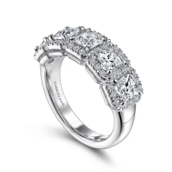 Clearance Gabriel & Co. Troy - 14K White Gold Radiant Cut and Round Diamond Halo Station Anniversary Band - 1.9 ct