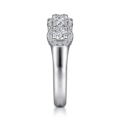 Clearance Gabriel & Co. Troy - 14K White Gold Round Diamond Halo Station Anniversary Band - 1 ct