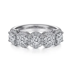 Discount Gabriel & Co. Troy - 14K White Gold Round Diamond Halo Station Anniversary Band - 1.3 ct