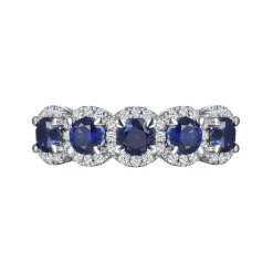 Gabriel & Co. Troy - 14K White Gold Round Sapphire and Diamond Halo Station Anniversary Band - 0.23 ct