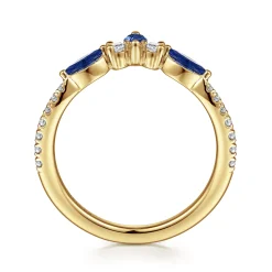 Discount Gabriel & Co. Tulsie - Curved 14K Yellow Gold Prong Set and French Pave Marquise Sapphire and Round Diamond Anniversary Band - 0.2 ct