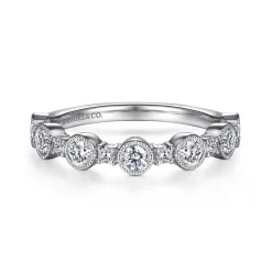 New Gabriel & Co. Turin - 14K White Gold Bezel Station Diamond Anniversary Band with Milgrain - 0.5 ct