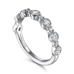 New Gabriel & Co. Turin - 14K White Gold Bezel Station Diamond Anniversary Band with Milgrain - 0.5 ct