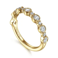 Gabriel & Co. Turin - 14K Yellow Gold Bezel Station Diamond Anniversary Band with Milgrain - 0.5 ct