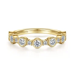 Gabriel & Co. Turin - 14K Yellow Gold Bezel Station Diamond Anniversary Band with Milgrain - 0.5 ct