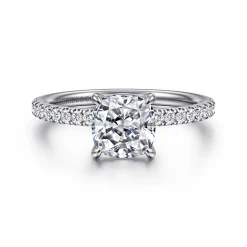 Best Gabriel & Co. Twain - 14K White Gold Cushion Cut Diamond Engagement Ring