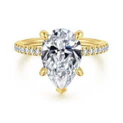 Discount Gabriel & Co. Twain - 14K Yellow Gold Pear Shape Diamond Engagement Ring