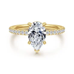 New Gabriel & Co. Twain - 14K Yellow Gold Pear Shape Diamond Engagement Ring