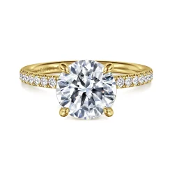 Clearance Gabriel & Co. Twain - 14K Yellow Gold Round Diamond Engagement Ring