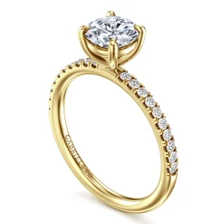New Gabriel & Co. Twain - 14K Yellow Gold Round Diamond Engagement Ring