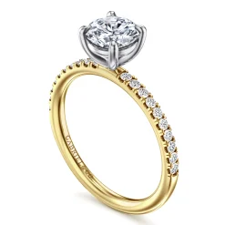 Clearance Gabriel & Co. Twain - 14K Yellow-White Gold Round Diamond Engagement Ring