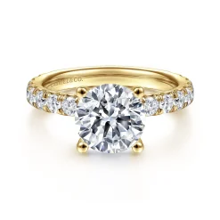 New Gabriel & Co. Ulani - 14K Yellow Gold Round Diamond Engagement Ring