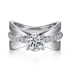 Discount Gabriel & Co. Umberta - 14K White Gold Split Shank Round Diamond Engagement Ring