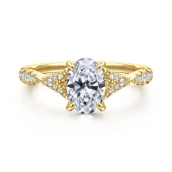 Clearance Gabriel & Co. Unica - 14K Yellow Gold Split Shank Oval Diamond Engagement Ring