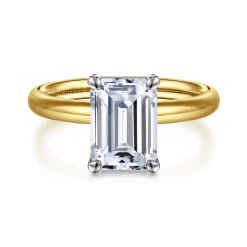 New Gabriel & Co. Unite - 14K White-Yellow Gold Emerald Cut Solitaire Diamond Engagement Ring