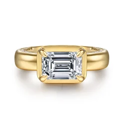 New Gabriel & Co. Uva - 14K Yellow Gold East West and Bezel Prong Emerald Cut Diamond Engagement Ring
