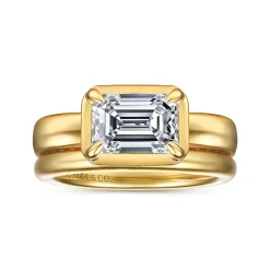 New Gabriel & Co. Uva - 14K Yellow Gold East West and Bezel Prong Emerald Cut Diamond Engagement Ring