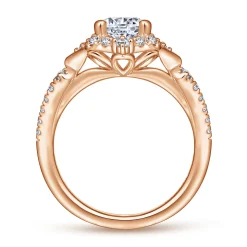New Gabriel & Co. Veronique - Unique 14K Rose Gold Vintage Inspired Halo Diamond Engagement Ring