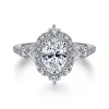New Gabriel & Co. Veronique - Unique 14K White Gold Vintage Inspired Oval Halo Diamond Engagement Ring