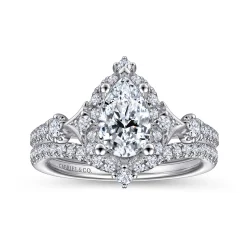 Gabriel & Co. Veronique - Unique 14K White Gold Vintage Inspired Pear Shape Halo Diamond Engagement Ring