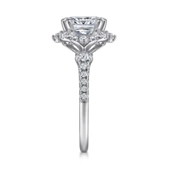 Hot Gabriel & Co. Veronique - Unique 14K White Gold Vintage Inspired Cushion Halo Diamond Engagement Ring