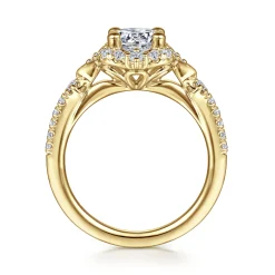 Clearance Gabriel & Co. Veronique - Unique 14K Yellow Gold Vintage Inspired Halo Diamond Engagement Ring