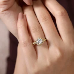 Clearance Gabriel & Co. Veronique - Unique 14K Yellow Gold Vintage Inspired Halo Diamond Engagement Ring